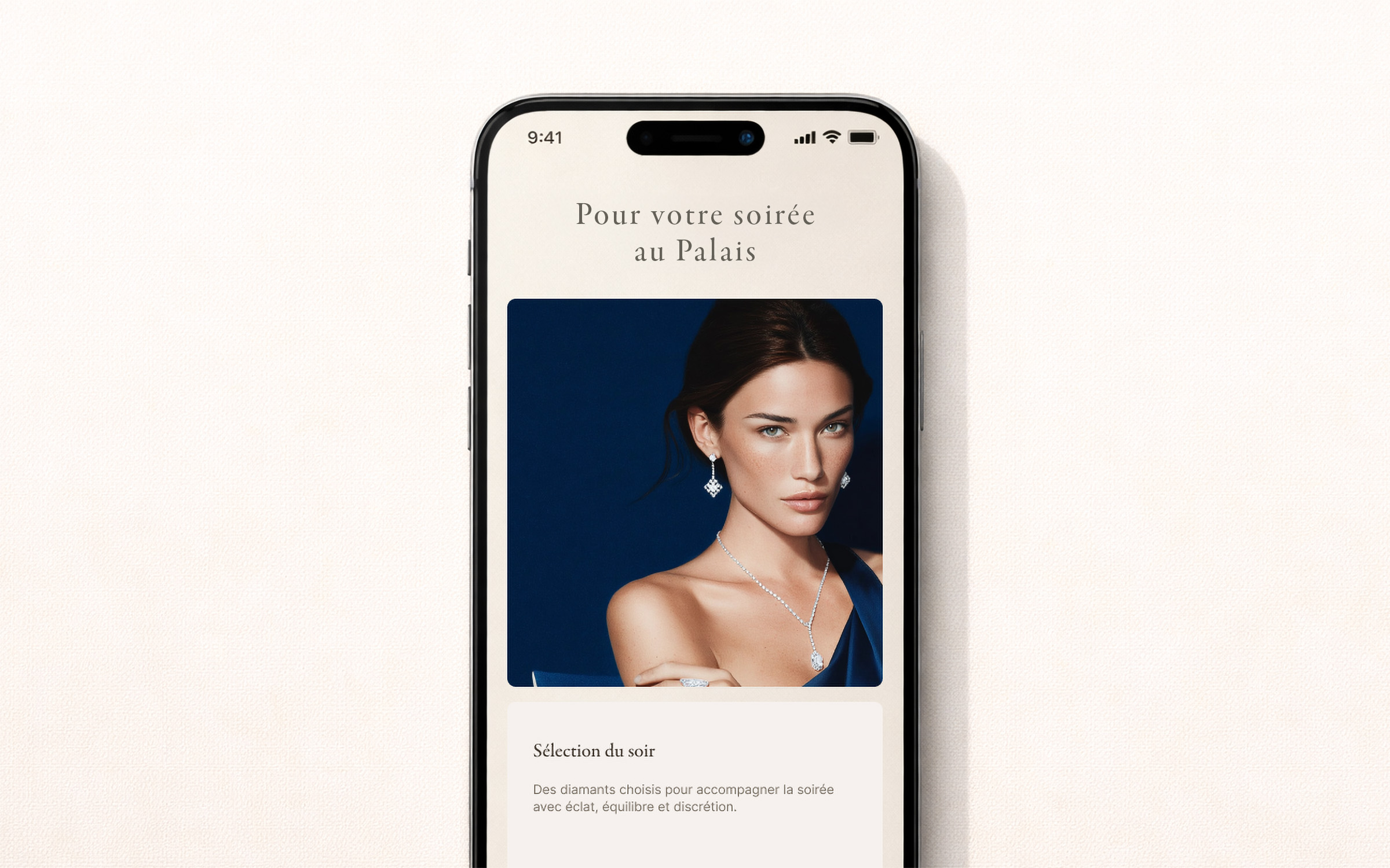 Product interface — an evening selection screen on a phone